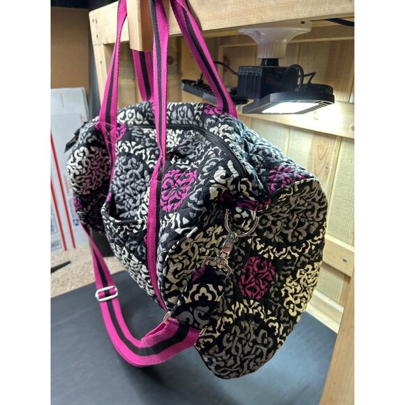 Vera Bradley Quilted Cotton Large Travel Duffel Bag Black & Fuchsia Pattern - Picture 11 of 11